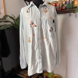 Vintage 90’s Girly Chambray Princess Kitten Button Down Shirt